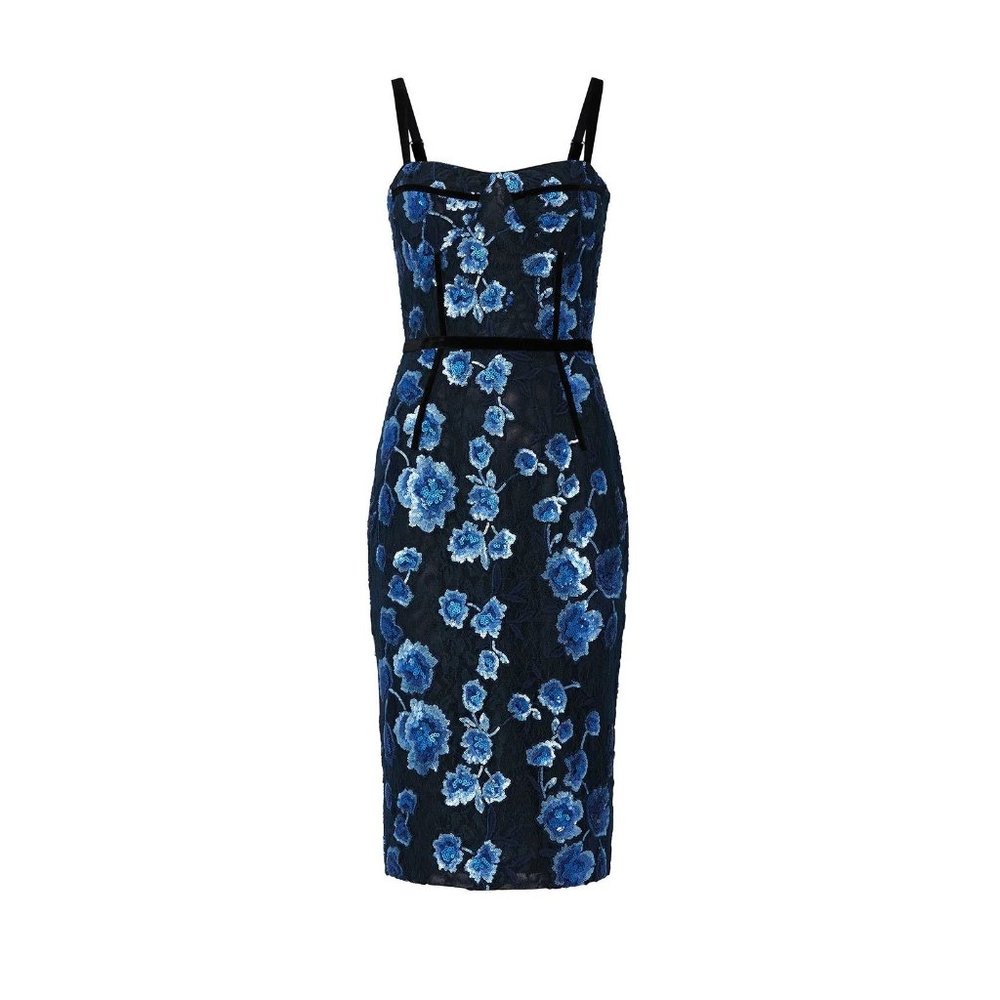 Bronx and Banco Camille Pencil Dress in Navy Sequin Medium New Womens Midi Lace - Picture 10 of 11